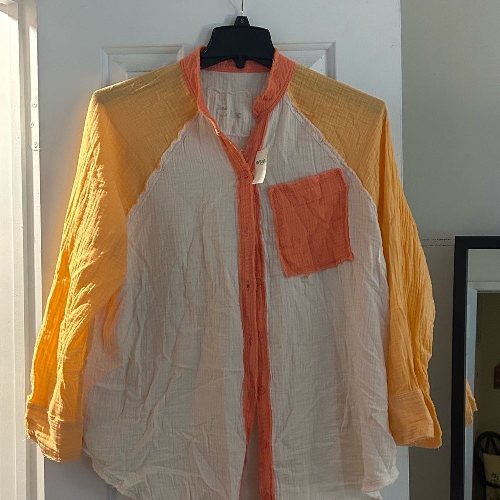 Aerie Orange and White Women's Blouse